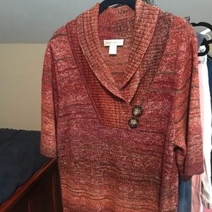 Tunic length, light weight, short sleeve sweater.